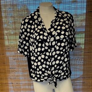 Chic Black and White Polka Dot Button Down Shirt